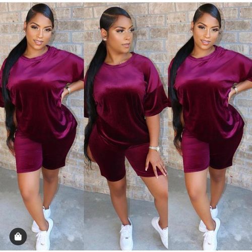 Trendy Velvet Top And Short Two Piece Set - Wine