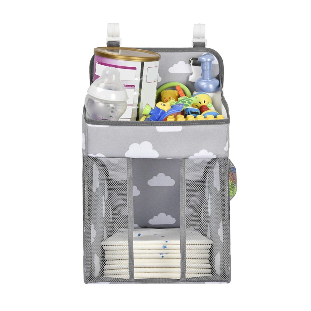 Hanging Diaper Caddy Organizer Diaper Stacker and Crib Organizer Reinforced Baby Essentials Diaper Organizer Holder for Changing Table Crib Playard Car