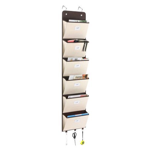 Over The Door File Organizer 6 Large Pocket Hanging File Folder Document Wall Mount Storage Holder For Magazine Notebook Beige