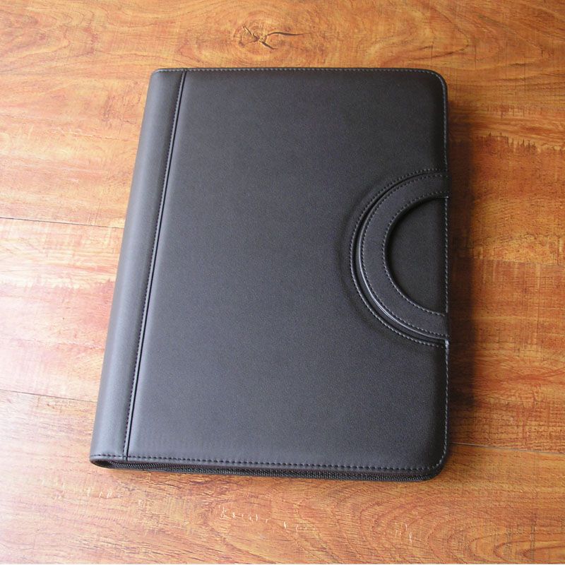 A4 Zipper PU Leather Business Office Manager Document Bag File Folder Portfolio Conference Agreement Briefcase With Handle 442C Black