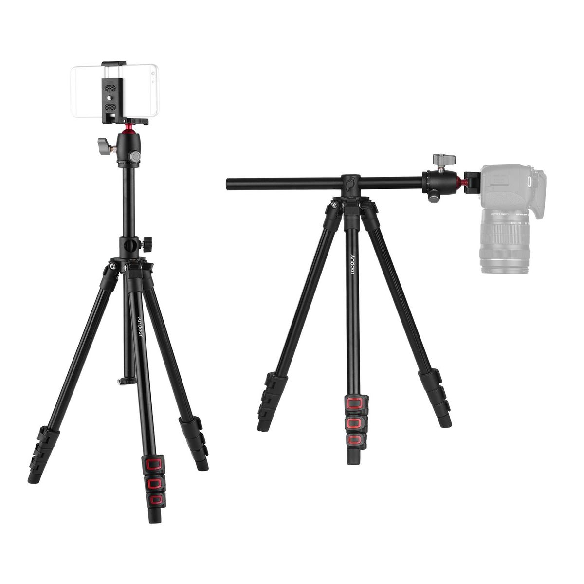 Andoer Q160H Portable Camera Tripod Horizontal Mount Professional Travel Tripod with 360° Panoramic Ball Head Universal for DSLR ILDC Cameras DVs Smartphones Max. Load 5kg