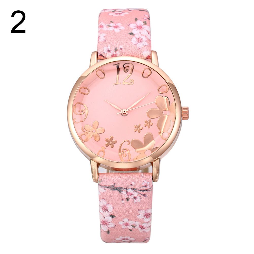 Creative Floral Round Dial Analog Faux Leather Band Women-2#