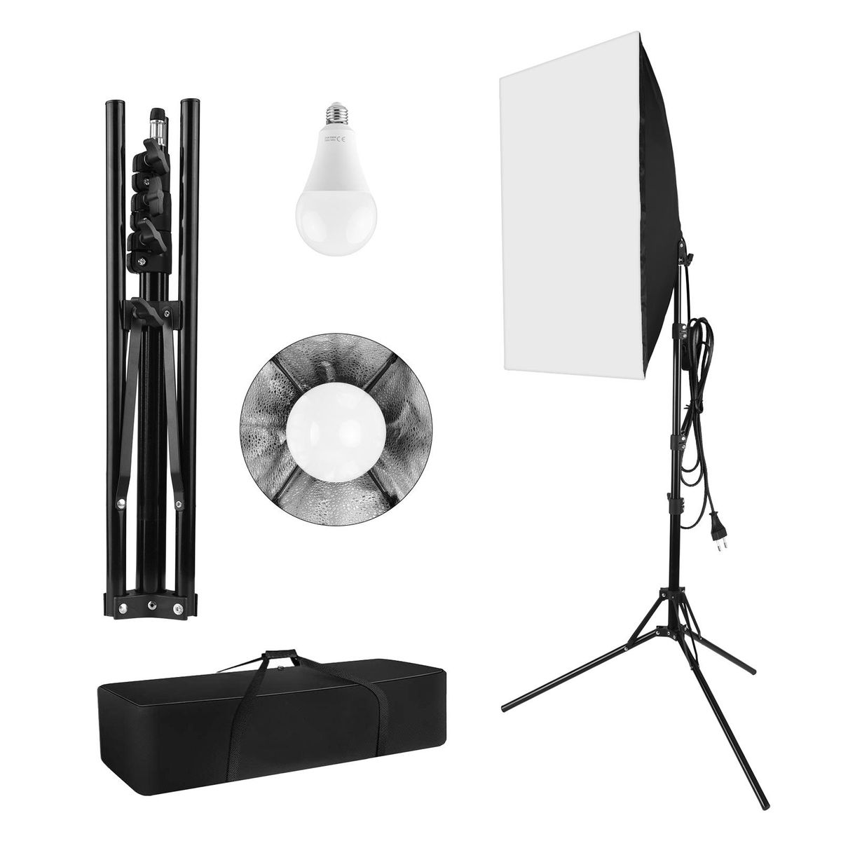 Andoer Professional Studio Photography Softbox Lighting Kit 1 28 x 20inch Softbox + 1 23W Light Bulb + 1 2m Light Stand + 1 Carrying Bag for Studio Portrait Product Video Photography