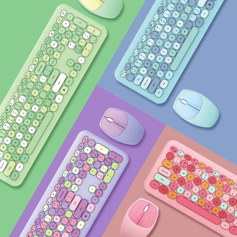 Small Fresh Wireless Keyboard and Mouse Set Girls Lovely Chocolate Silent Infinite Color Keyboard