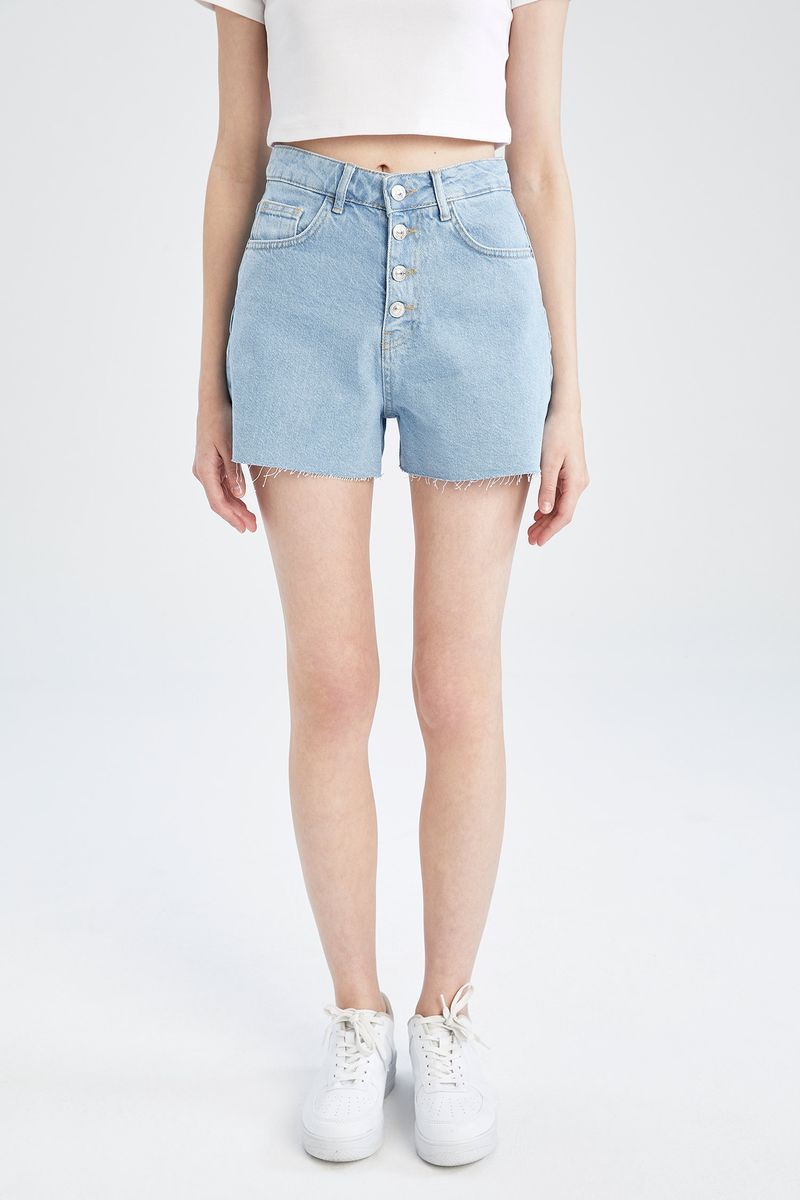 Woman Mom Fit Denim Short - Blue