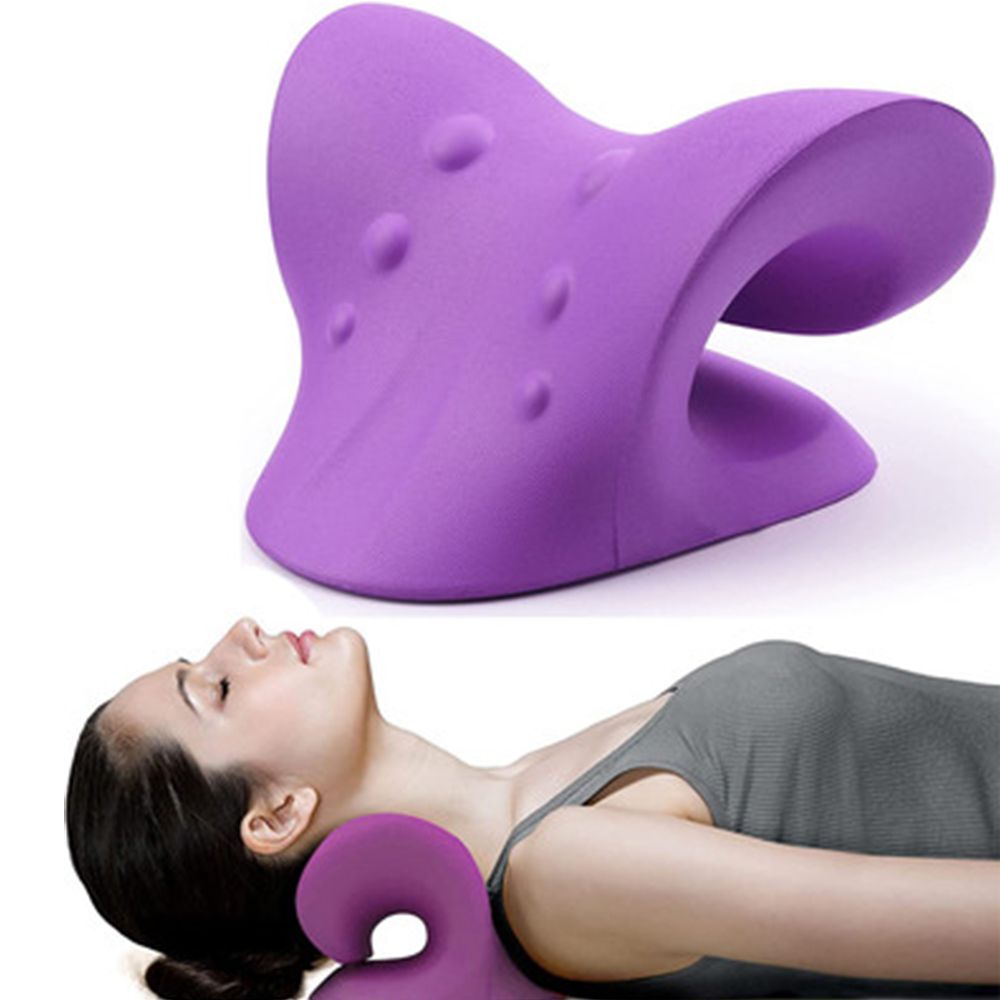 Neck Shoulder Stretcher Relaxer Cervical Traction Device Massage Pillow For Pain-A Purple
