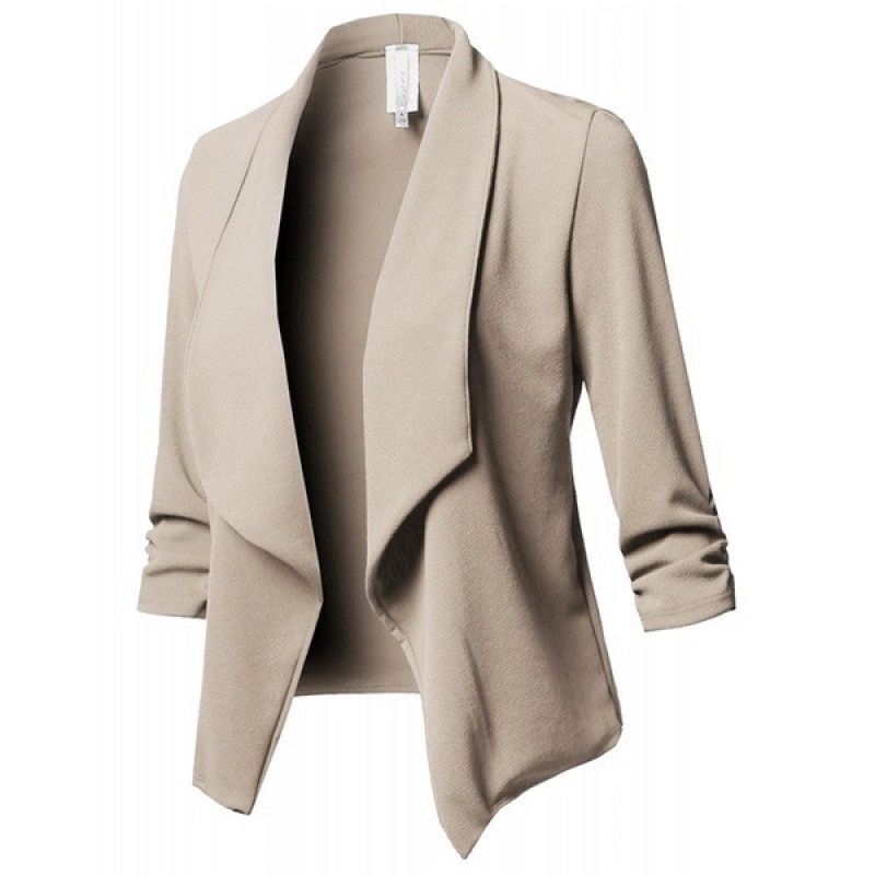 （Khaki）NEW Oversize Office Ladies Notched Collar Women B Solid Autumn Jacket