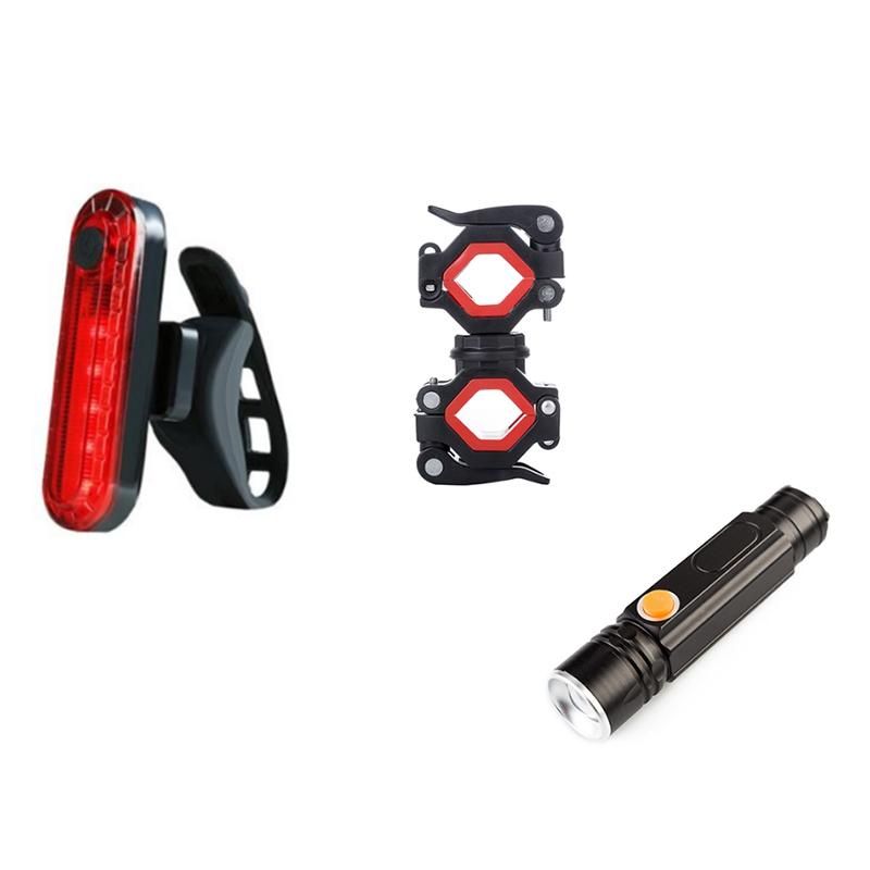 Bike Flashlight Holder 360 Degree Rotation Torch Mount LED Head Front Light Holder Clip for MTB Road Bike Red