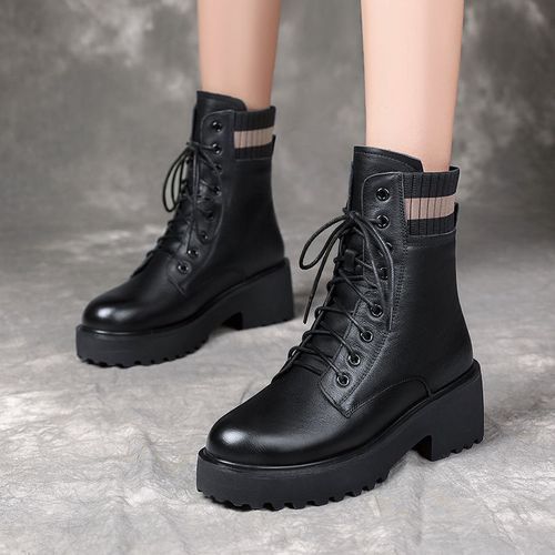 Women Lady Sexy Mid-Low Heeled Platform Martin Boots Party Dress Work Booties Shoes