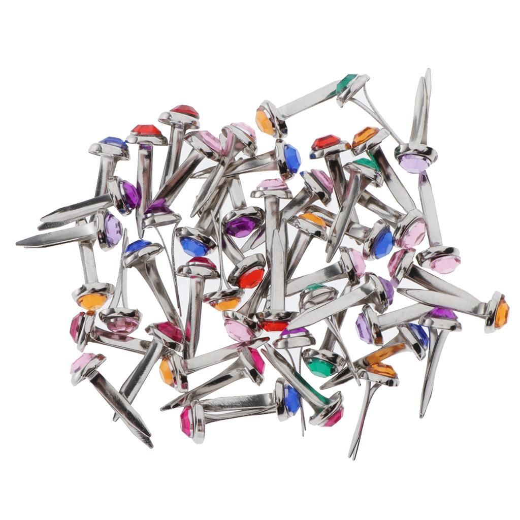 50/100x Paper Fasteners DIY Metal Split Pins 50pcs Small Cyrstal Head