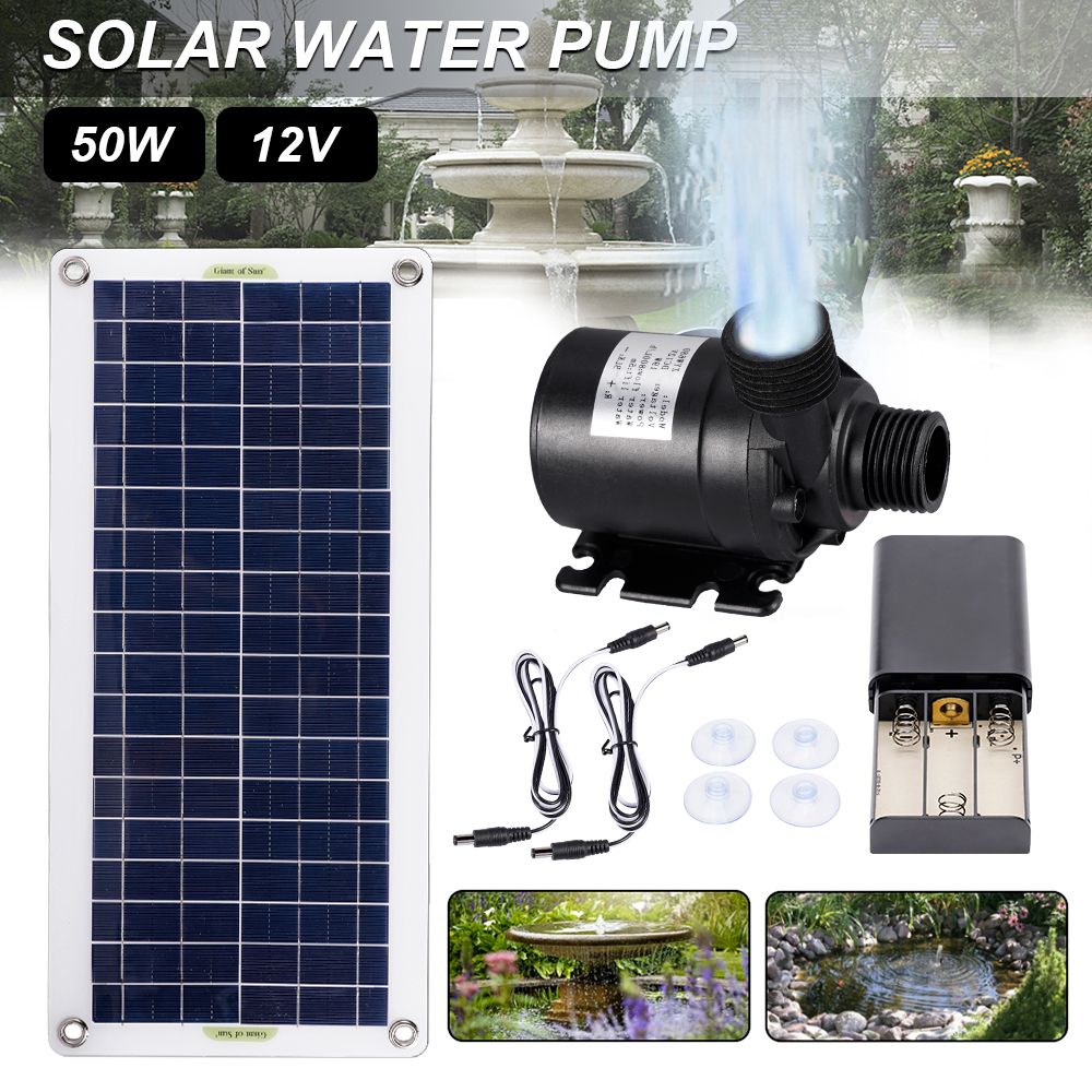50W Mini Solar Water Pump Brushless Panel Fish Water Pool Kit 800L/H Ultra-quiet Submersible Motor