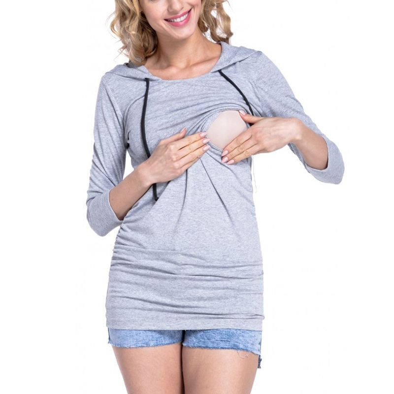 C-Autumn Winter Women Maternity Hoodies Long Sleeve Nursing Tops Women Breastfeeding