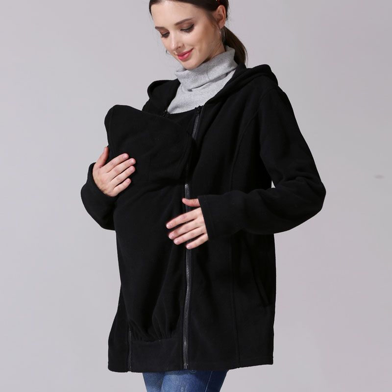 Black-Emotion Moms Winter Breastfeeding Nursing Tops Multi Function Maternity Coat