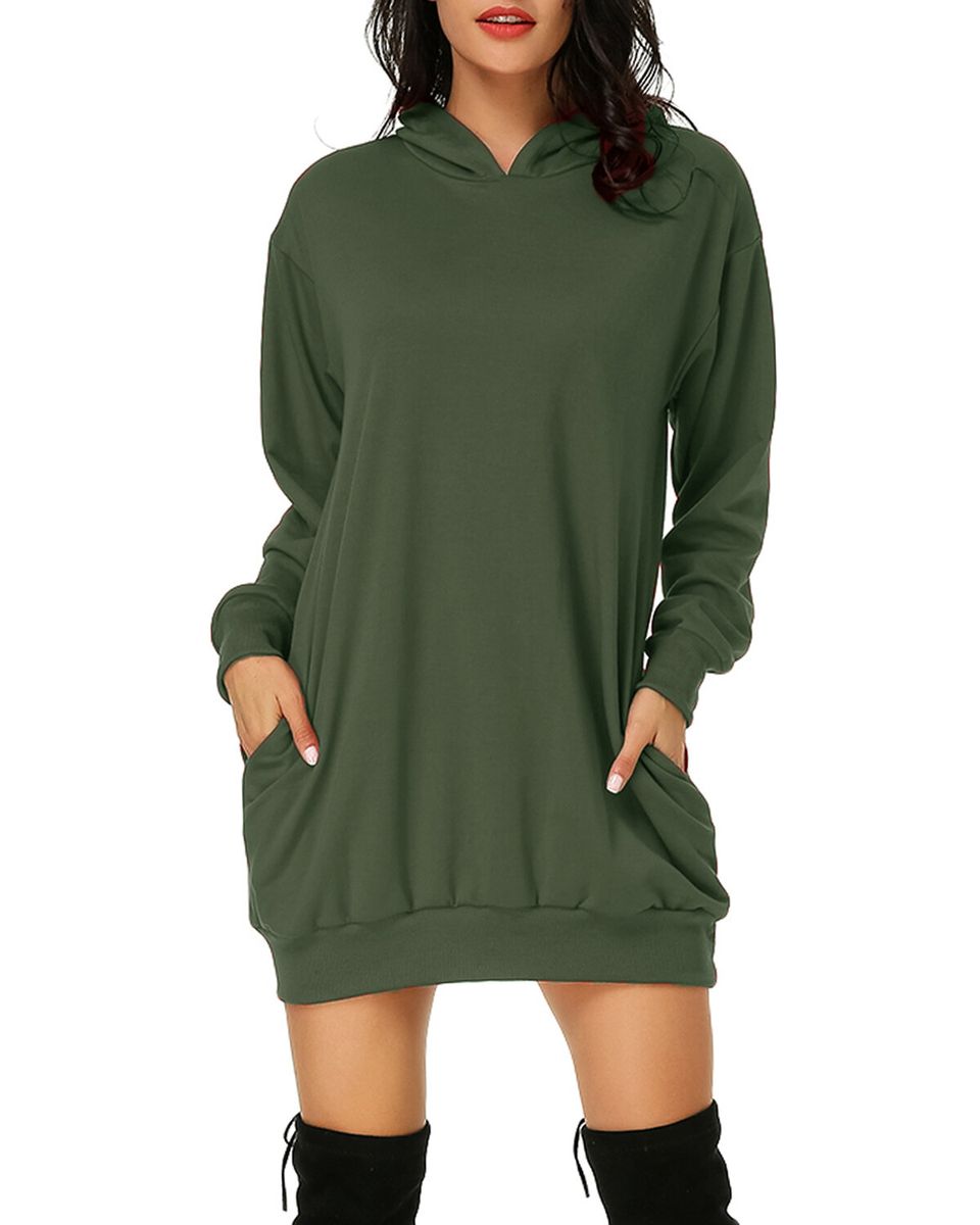 Women Long Sleeve Hooded Pockets Pullover Sweatshirt-Wine Red