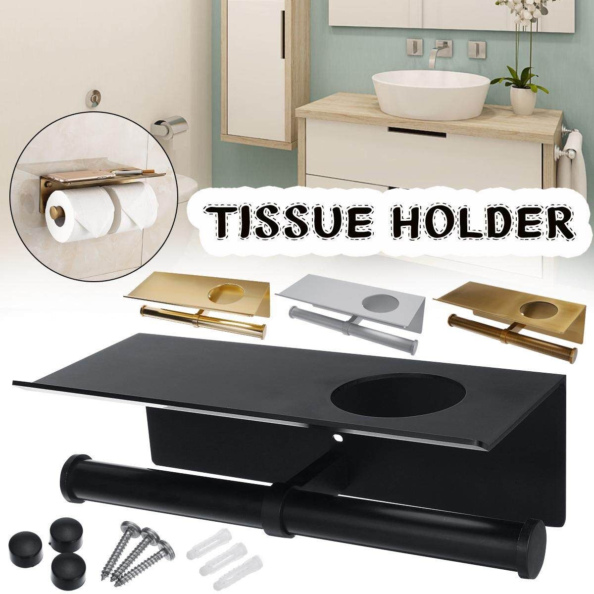 Toilet Roll Paper Tissue Holder Ashtray Wall Mounted Stand Storage Bathroom Home Hoarse Black