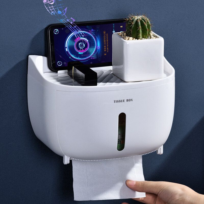 Waterproof Wall Mounted Toilet Roll Holder Drawer Bathroom Tissue Paper Box White