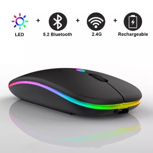 LED Gaming Rechargeable Wireless Mouse- Black