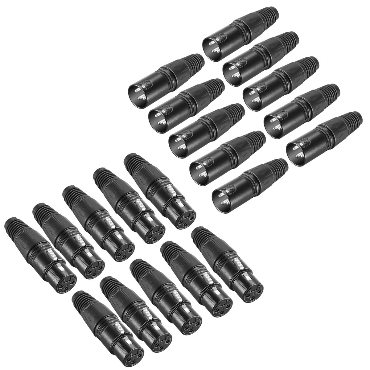 20-Piece 3 Pin XLR Mic Snake Plug Connector - 10 Male And 10 Female Plug Cable Connector Microphone Audio Socket, Made Of Zinc Alloy For High Conductivity And Ultra-low Noise