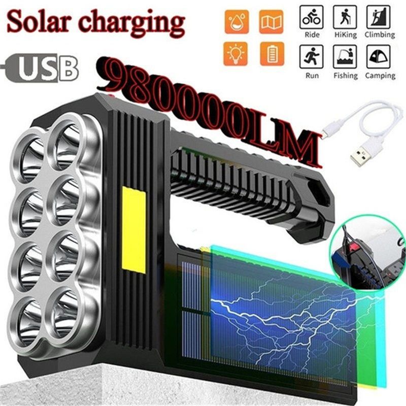 8LED Flashlight USB Rechargeable Torch  Solar Charging