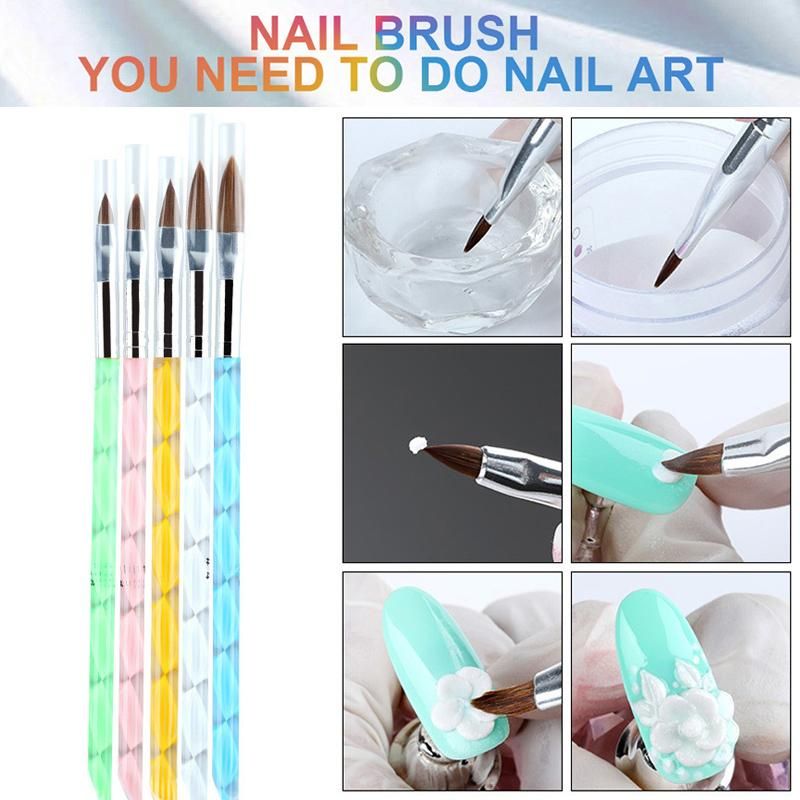 5 PCS Acrylic Nail Brush Pen Spiral Glitter Handle Nail