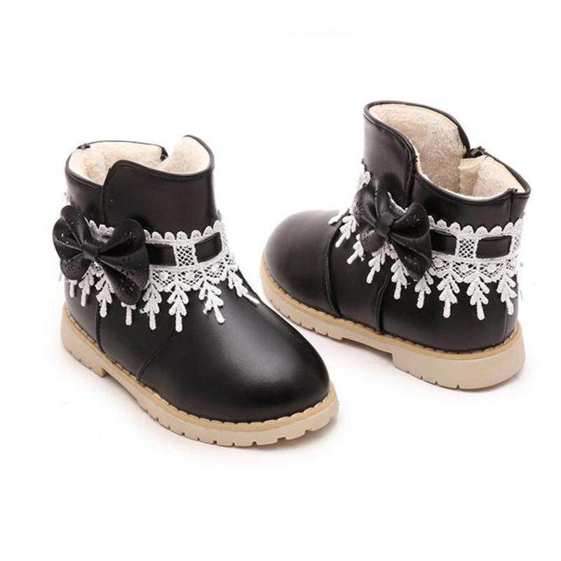 Waterproof Baby Kids Girls Children Lace Snow Ankle Boots Casual Princess Shoes Black 21