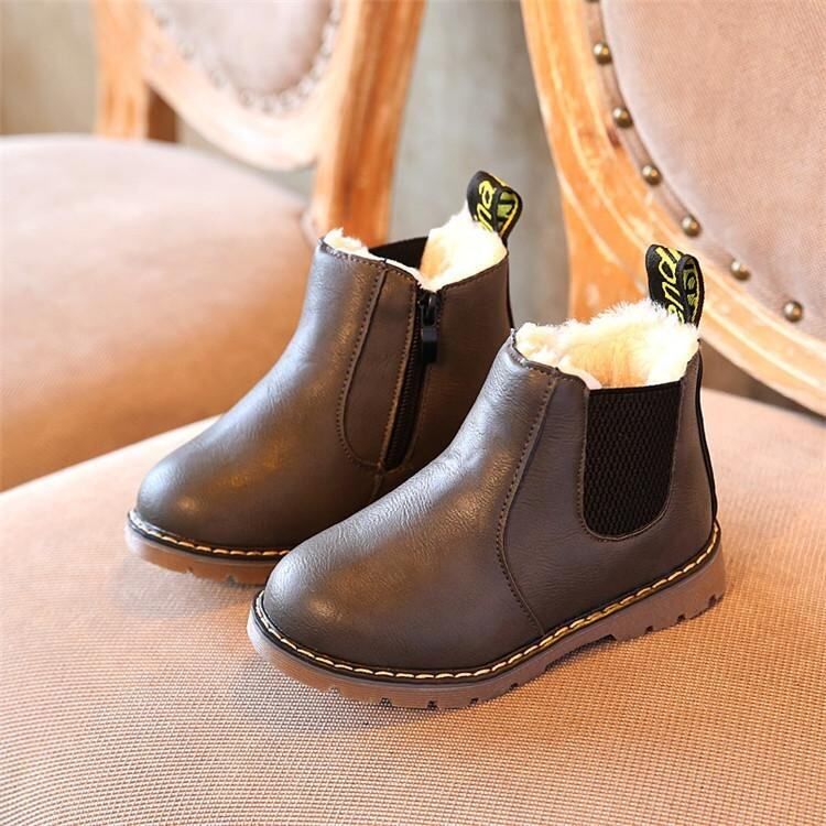 2017 Winter Children Kids Warm Boots Snow Baby Toddler Boys Girls Faux Fur Shoes GREY Grey 26