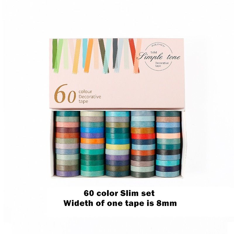 60pcs Simple Tone Solid Color Paper Washi Tape Set Rainbow