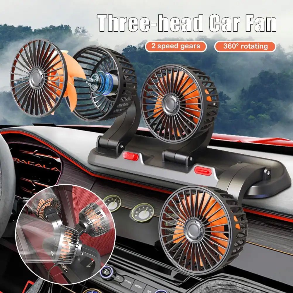 12v Car Cooling Fan Triple Head 2 Speed Adjustable