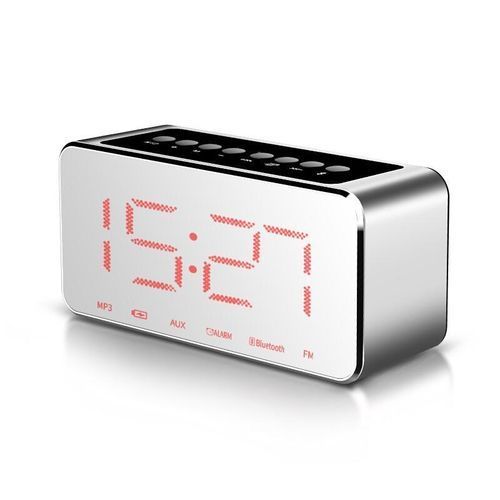 Wireless Bluetooth LED Mirror Clock Speaker Heavy Bass TF Card FM Radio Subwoofer Alarm Clock