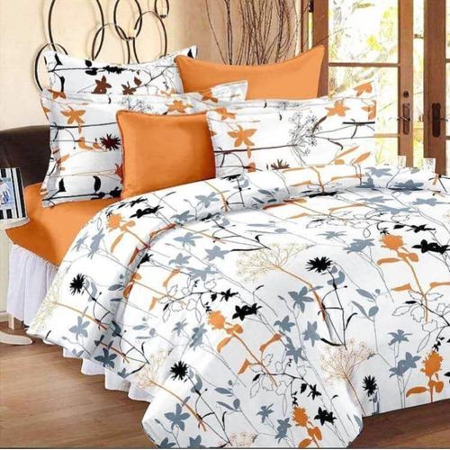 White And Orange Pattern Duvet And Bedsheets