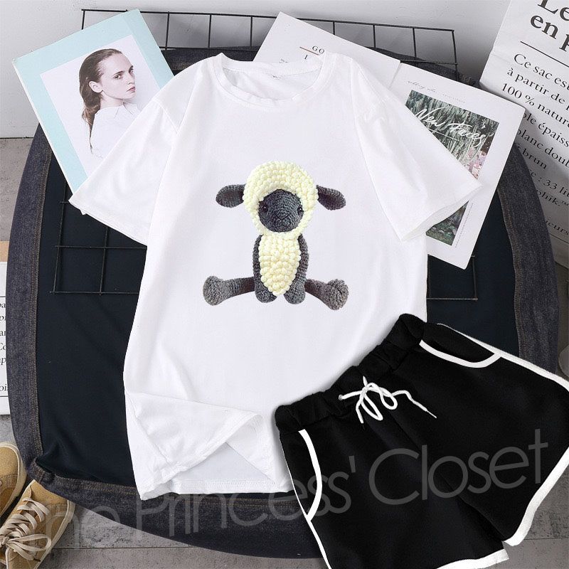 GT05 2 In 1 Girls' Suit Pajamas Set-White&Black