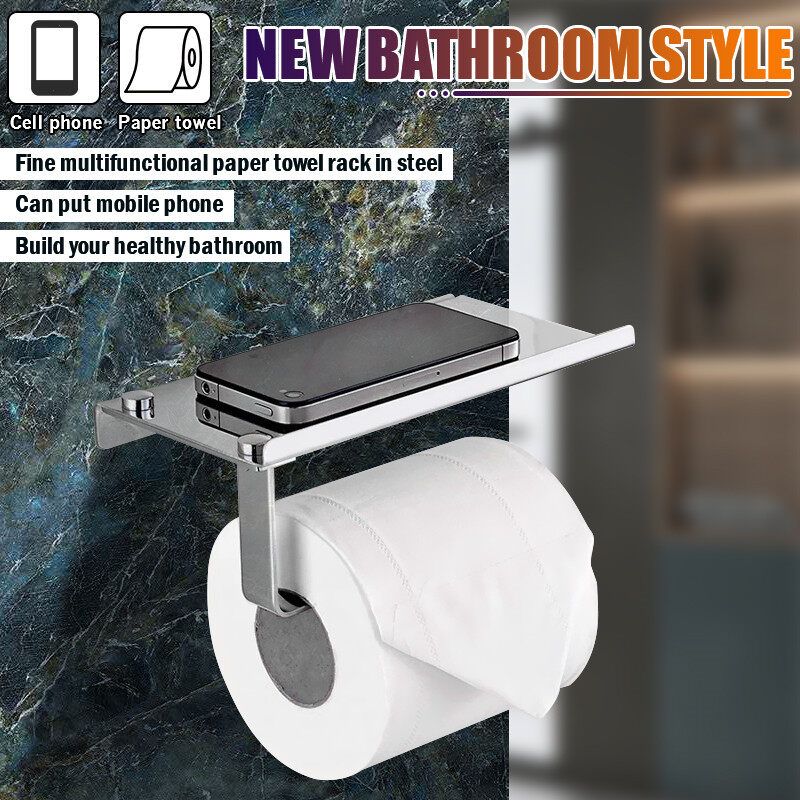 Paper Toilet Holders With Mobile Phone Storage Shelf Holder Wall Mounted Rack 304 Bright Mirror