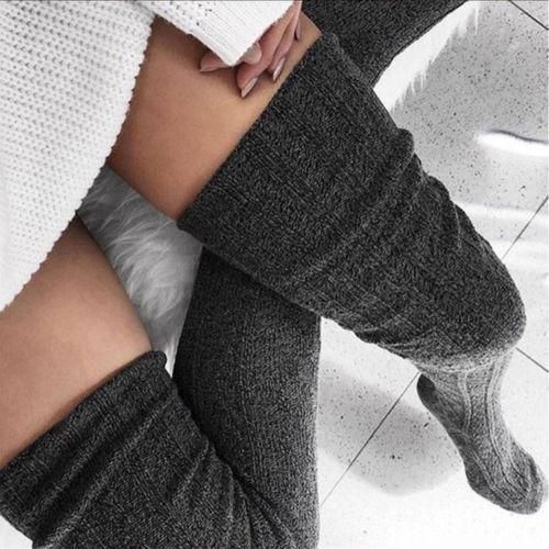 Women Over Knee Socks  Female Sexy Stockings Warm Long Boot Knit Thigh-High Gray Khaki Blue Black Twist Stockings Woman