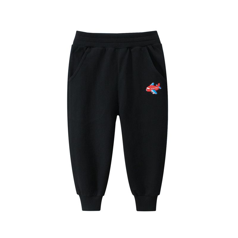 100% Cotton Kids Boys Casual Embroidery Pants-Black