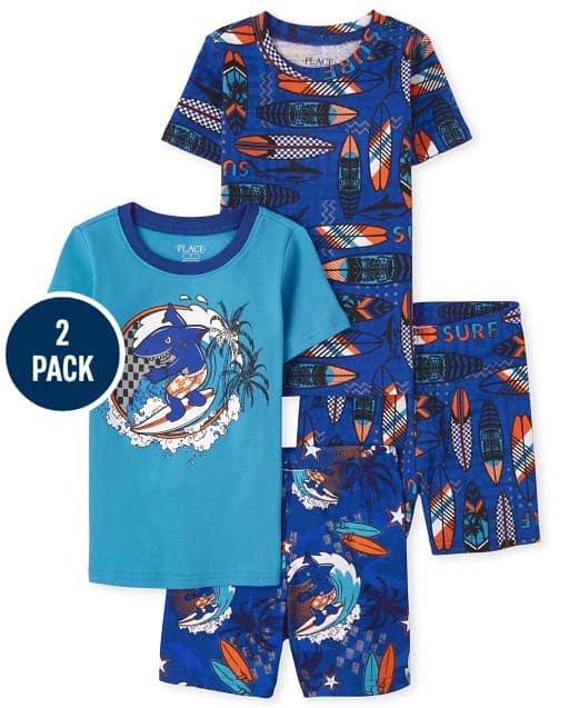 Boys Surf Slim Fit Cotton Pyjamas 2 Pack (Runs Small Next Size)