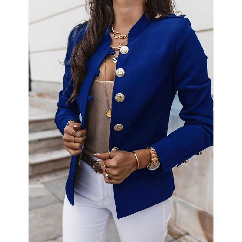 （Royal Blue）B Women Jacket Office Ladies Solid Women Jacket Long Sleeve Slim