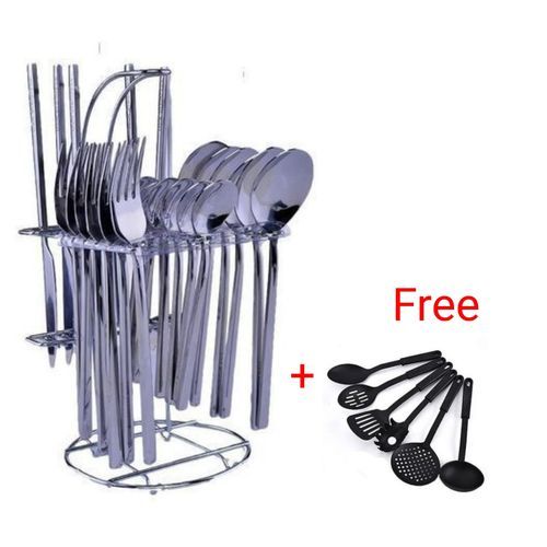 Stainless Steel 24pcs Cutlery Set (USA) And Free Nonstick Cooking Spoon