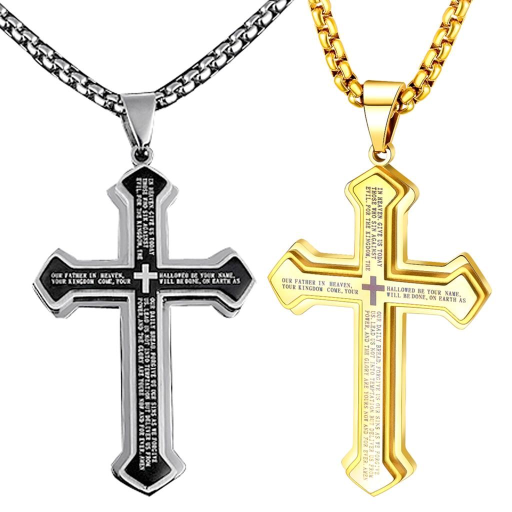 2x Men Women Cross Pendant Necklace  Necklace Shiny