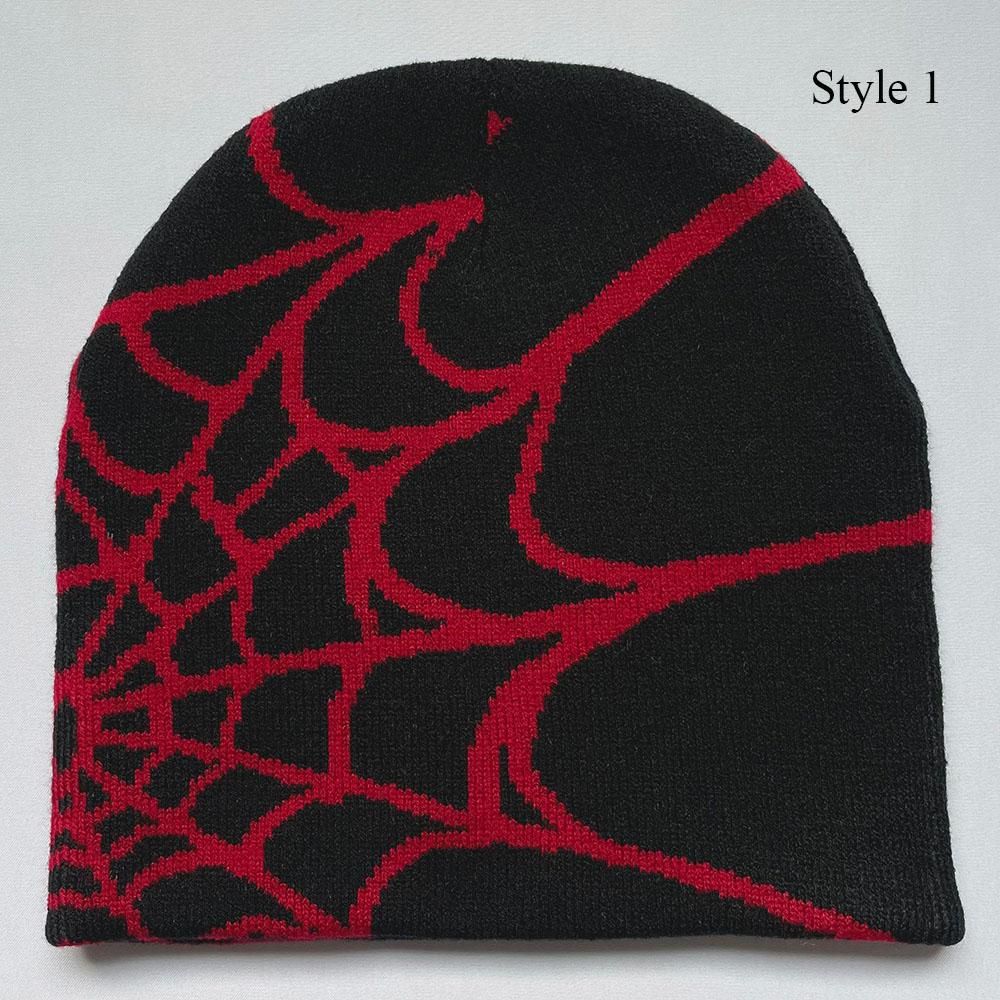 Y2K Spide Web Print Cap Knitting Autumn Winter Hat  Hip Hop Warm Hats For Men And Women Muiticolor Classic Wool Cap