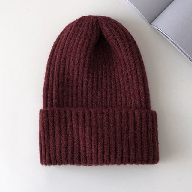 Candy Colors Winter Hat Women Knitted Hat Warm Soft Trendy Hat Kpop Style Wool Beanie Elegant All_match Hat(#Wine Red)