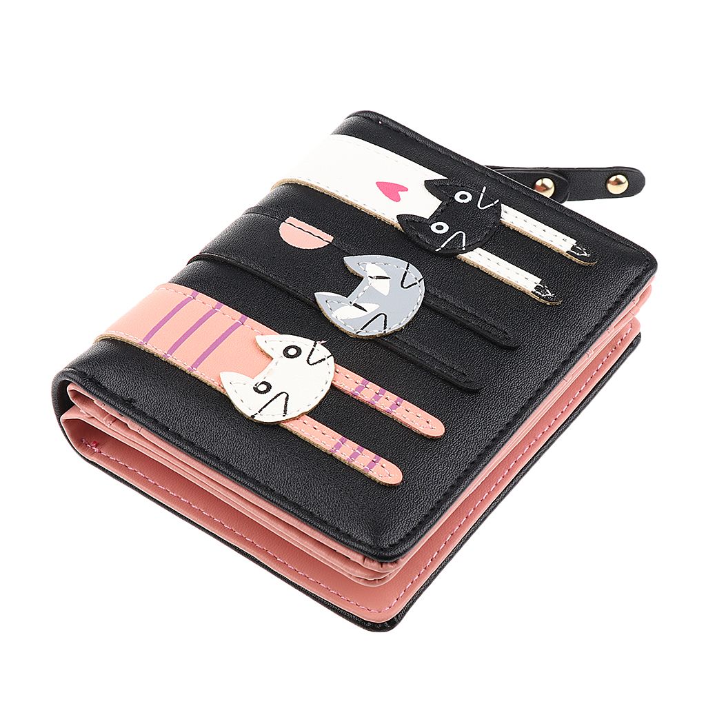 Women Zipper Leather Purse Ladies Clutch Coin Bag Wallet Holder Black