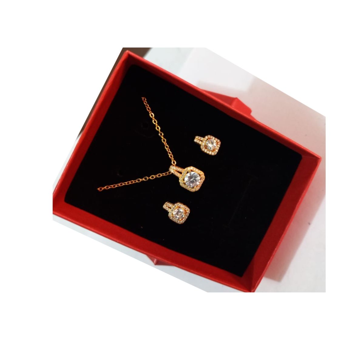 18k Gold Plated Cubic Zirconia Necklace And Earring Jewellery Set