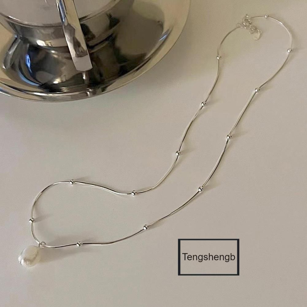 925 Silver Pearl Necklace  Simple Snake Bone Chain
