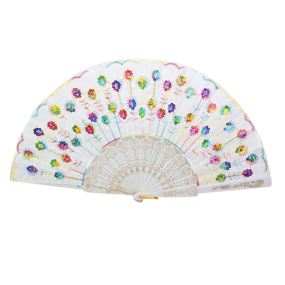 Fan Party L0730 For Fan Held Lace Spanish Folding Dance Pattern Sequin Silk Hand Color Wedding Flower Bone