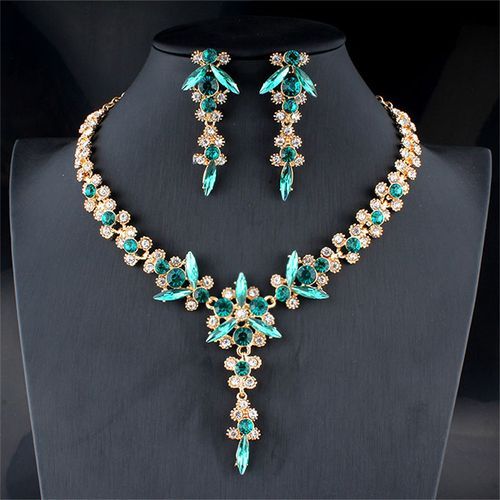 Bridal Jewelry Set Gold Drop Cystal Necklace Flower Type