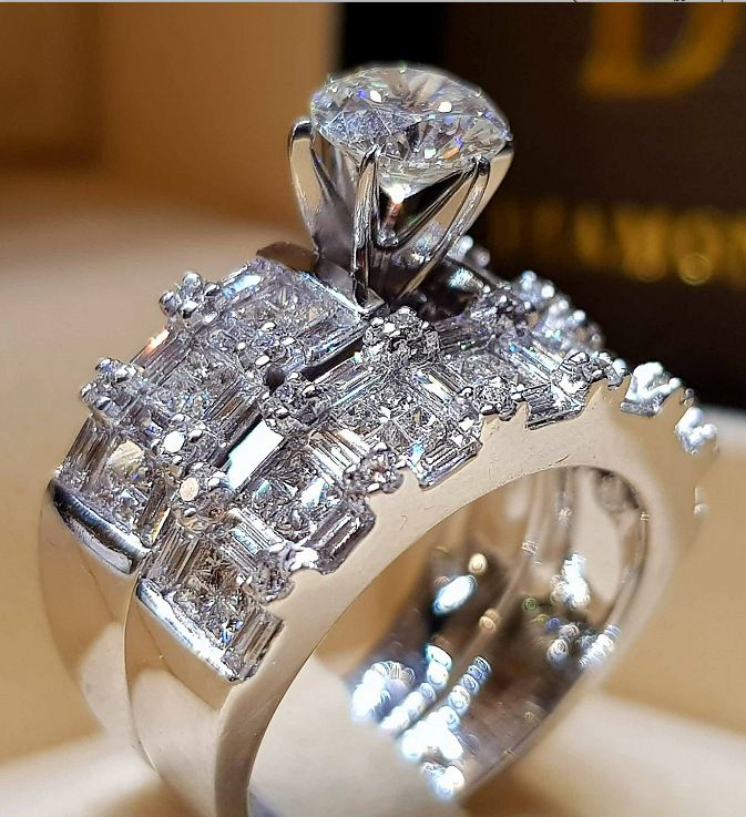 Glowing Radiant Proposal Engagement Ring And Wedding Band For Women