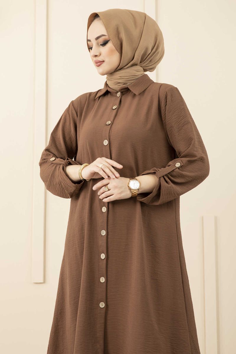 Women's Clothing On Down Aerobin Veiling Tunic Ramadan Hooded Abaya-Auburn