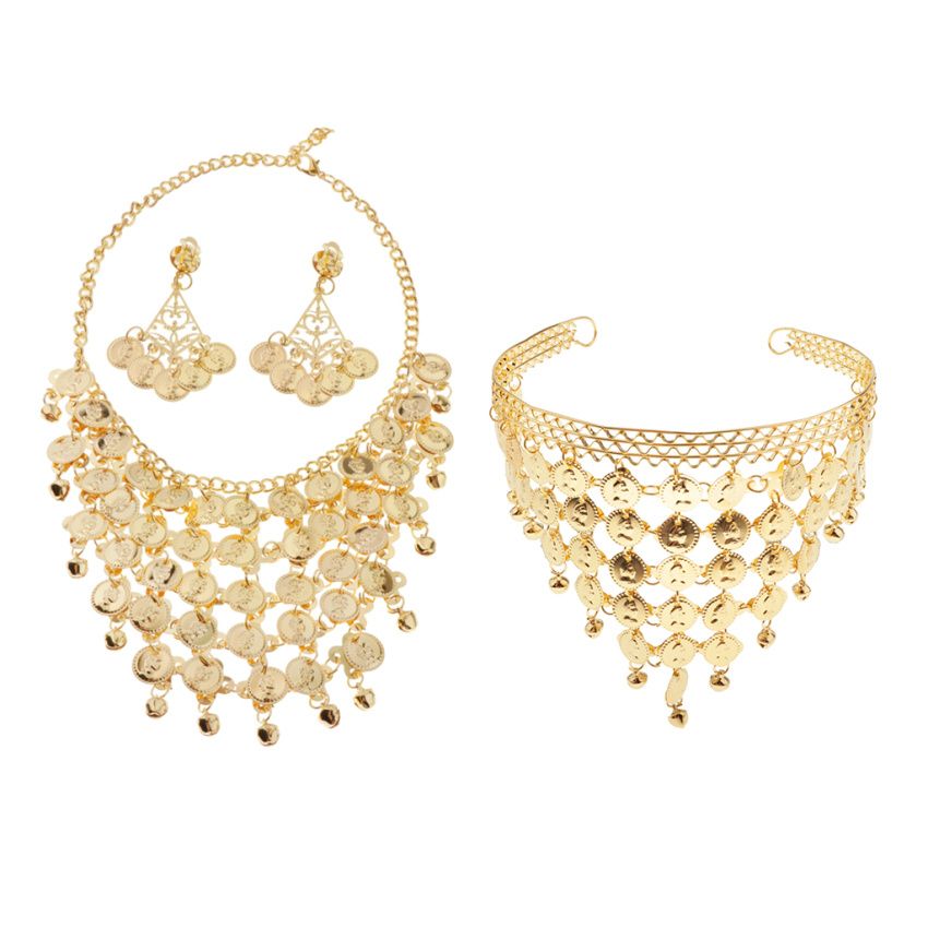 1 Set Adults Gypsy Belly Dance Jewelry Set Gold Coin Hair Hoop