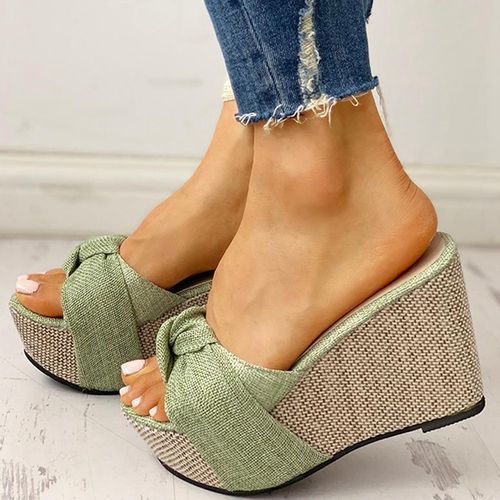 Black Friday Deal Ladies Fashion Bow Wedge Heel Fishmouth Sandals - Green