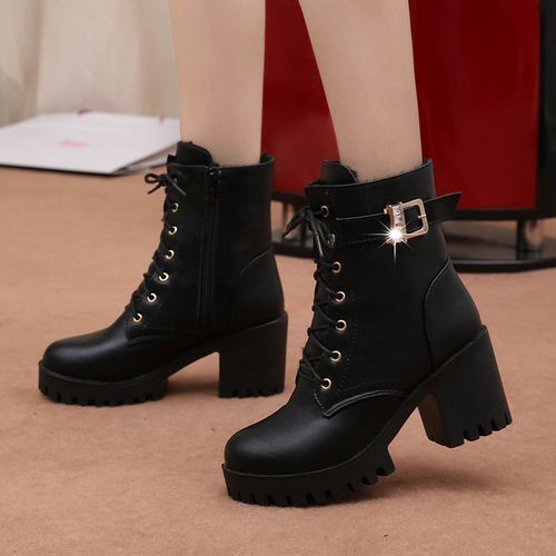 Women Lady Sexy Mid-Low Heeled Martin Boots Party Dress Work Booties Shoes